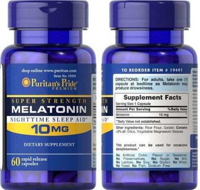 Мелатонин 10 мг Puritan's Pride 60 caps