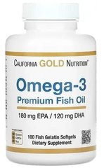 Омега-3, рыбий жир Omega-3 Premium Fish Oil California Gold Nutrition, 100 капс США
