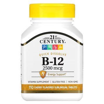 Вітамін B12 Ціанокобаламін 21st Century 2500 мкг 110 таб США зі смаком Вишня