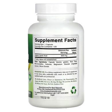 Альфа-ліпоєва кислота Best Naturals 600 мг 120 капс