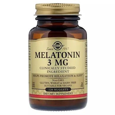 Мелатонин 3 мг для хорошего сна, Solgar США, 120 наггетсов стекло