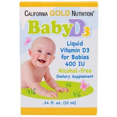 Жидкий витамин D3 для детей, 10 мкг (400 МЕ) California GOLD Nutrition США