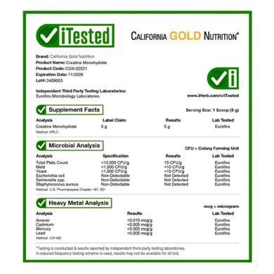 Креатин моногидрат California Gold Nutrition Sport Creatine 454 г США